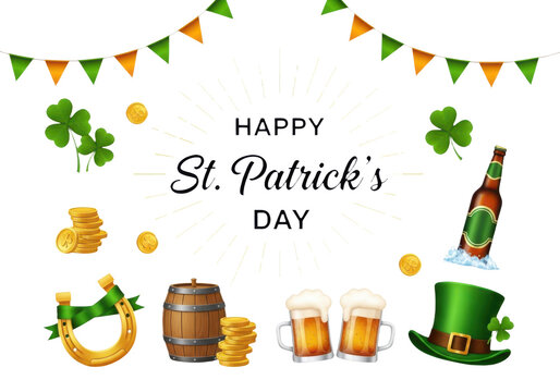 St patricks day celebration elements set isolated on transparent background