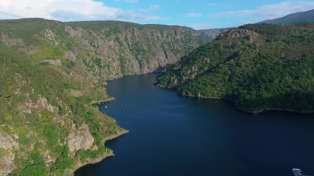 Sil River Through Deep Canyons Near Santo Estevo In Galicia, Spain. Aerial Shot