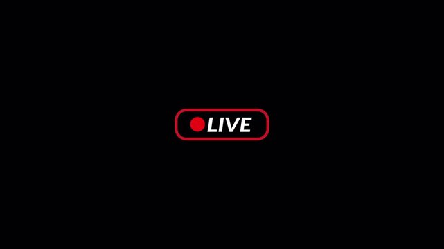 live button Animation on transparent background in 4K, Simple live streaming icon animation, live streaming and broadcast icon Animation with Alpha Channel.
