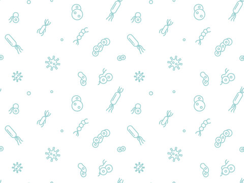 Seamless pattern of microscopic bacteria and virus icons