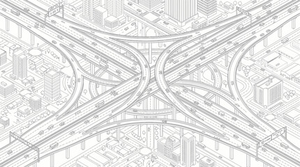 Fototapeta premium Complex isometric highway interchange with busy city traffic