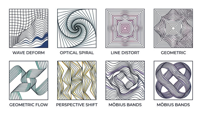 Abstract geometric line art patterns and optical forms collection