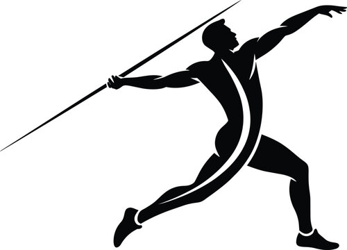 Javelin thrower silhouette in action, athletic man with spear preparing to throw, dynamic pose and throwing, competition
