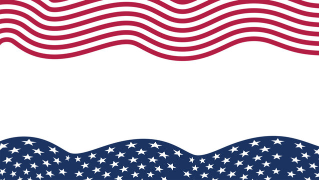 Wavy American flag design with red stripes and blue star pattern borders for patriotic backgrounds