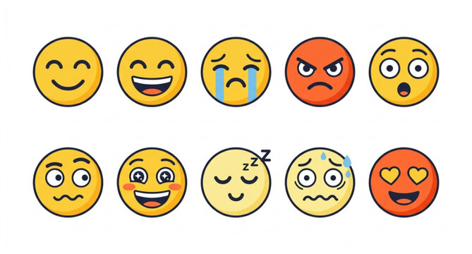 Emoji vector icons collection with smileys emoticons and expressive faces