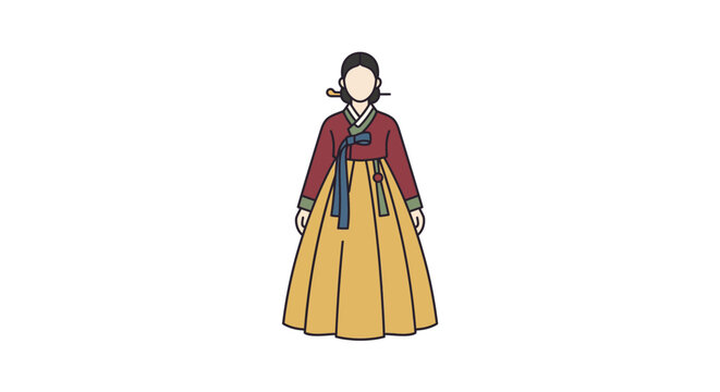 A stylized illustration of a woman wearing a traditional Korean Hanbok dress.