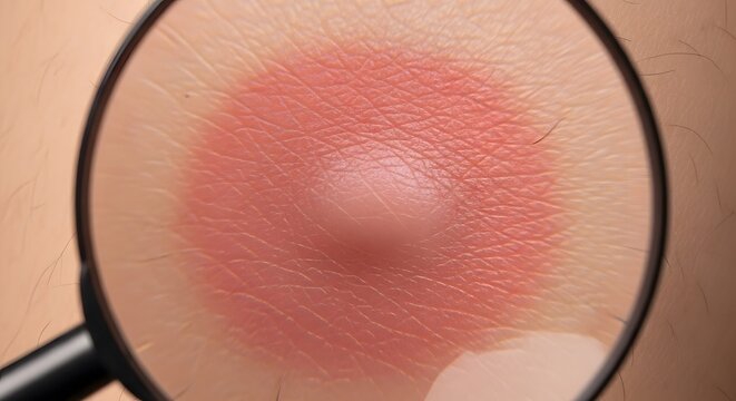 Close-up of Inflamed Insect Bite Under Magnifying Glass