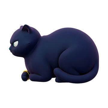 Stylized 3D render of a black cat with a gold collar