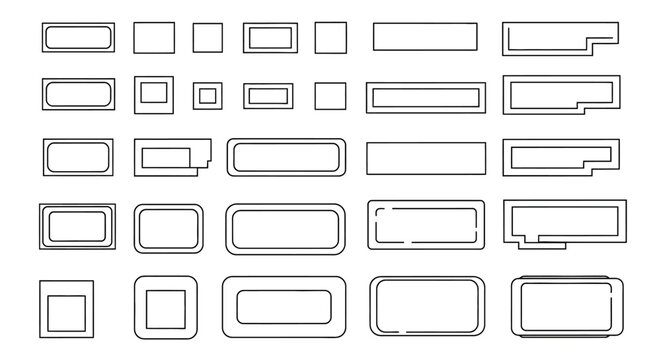 Set of Minimalist Black Line Rectangle Frames and Outline Border Elements