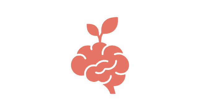 Flat design human brain icon with growing leaf sprout