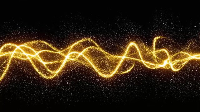 Beautiful, undulating waves of golden, shimmering particles in the darkness