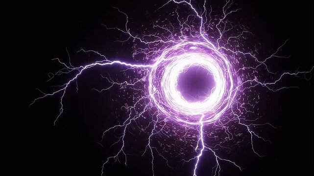 A swirling energy portal of intense purple electric shocks and lightning.