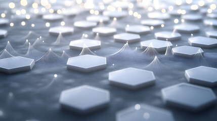 Fototapeta premium Abstract Hexagonal Grid with Glowing Threads and Particles in Digital Space