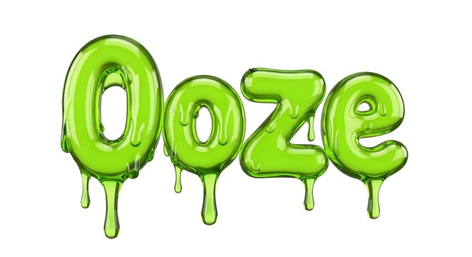 The word ooze written in a glossy green slime font isolated on white background