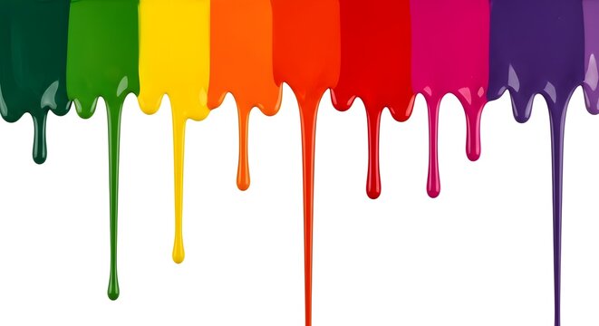 Colorful paint drips in rainbow spectrum colors isolated on white background