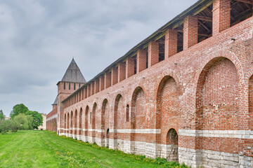 Fototapeta premium Ancient Smolensk Kremlin Fortress Wall and Zimbulka Tower, Russia