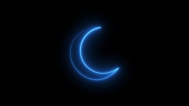 Glowing neon crescent moon silhouette vector symbol icon design.4k motion graphics video animation