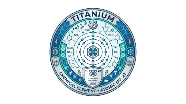 Titanium chemical element atomic structure infographic emblem