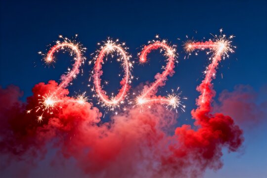 Fireworks displaying the year 2027 in sky