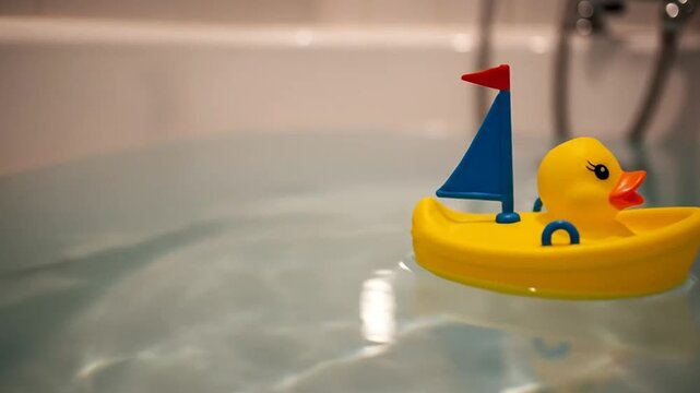 Rubber duck in bathtub with sailboat.