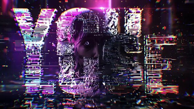 Digital Glitch Effect Revealing Human Face Behind Text.