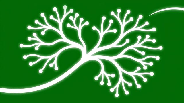 Abstract branching growth developing into complex patterns against a green backdrop