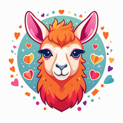 Naklejka premium Cute Cartoon Llama with Hearts