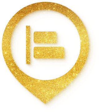 Align horizontal left icon in gold glitter location pin shape for align horizontal left object design layout UI graphic tool and creative on transparent background.