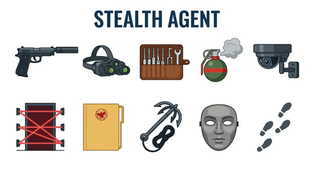 Collection of Stealth Agent Equipment and Symbols.