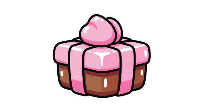 Cute Chocolate Cupcake with Pink Frosting and Ribbon.