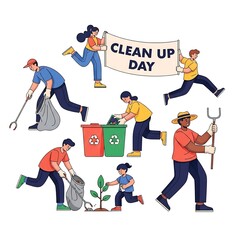 Fototapeta premium Diverse group of volunteers participating in community clean up event.