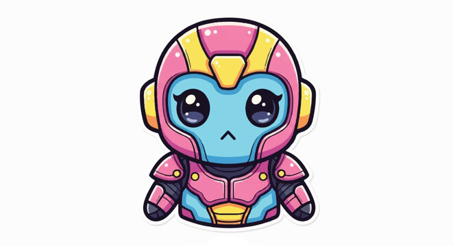 Cute Pink Robot Character Illustration.