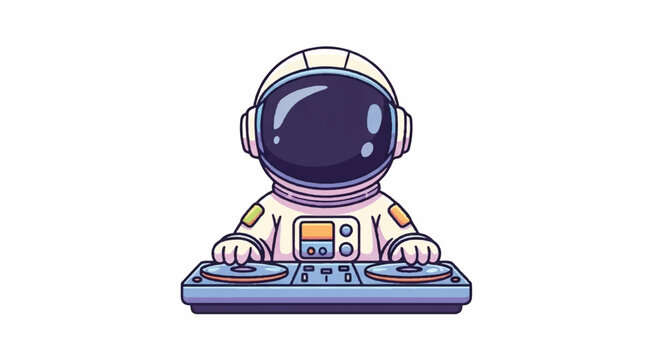 Astronaut DJ Playing Music on Turntables in Space.