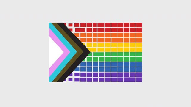 Progress Pride Flag Pixel Grid Blocks Animation, LGBTQ Inclusive Rainbow Flag Seamless Loop with Transparent Alpha Channel, Motion Graphics Overlay, 4K 60fps