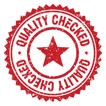 quality checked red grunge round stamp. quality checked stamp