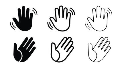 Obraz premium Waving hand icon silhouette vector, bold outline and line art design