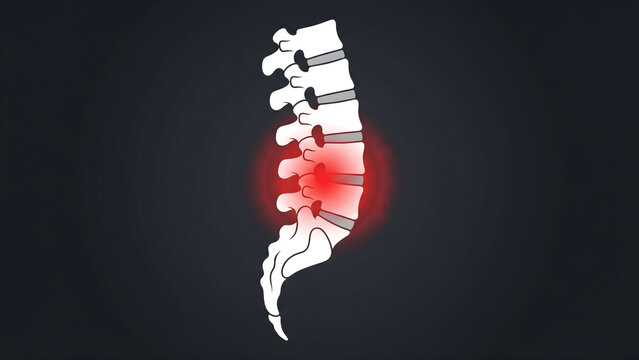 Lumbar spine lower back pain x-ray illustration showing disc herniation