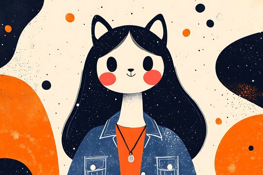 Whimsical girl with cat ears and colorful background