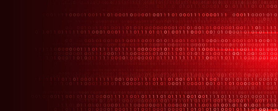 Virus Code Flow Red Binary Code Bug Cyber Attack Pattern. Malware Attack Ransomware Warning Background. Computer Hacking Cyber Security Breach. AI Data Phishing Digital Fraud BG. Vector Illustration