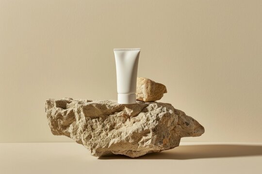 Skincare tube packaging mockup rock.