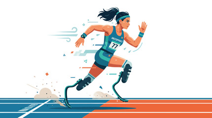 Fototapeta premium Female runner with prosthetic legs competing in a race, dynamic action shot