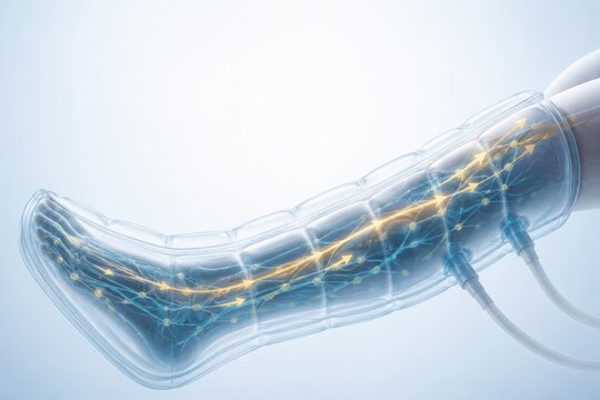 Pressotherapy compression boot lymphatic drainage flow mechanism concept render
