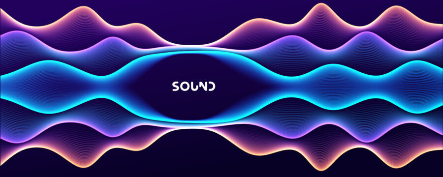 Sound Wave Music Abstract Soundwave Audio Pulse Line Neon Gradient Digital Flow. Echo Tech Equaliser Voice Vibration Energy Wavy Frequency. Dynamic Equaliser Fluid Glow. Voice AI Assistant. Vector