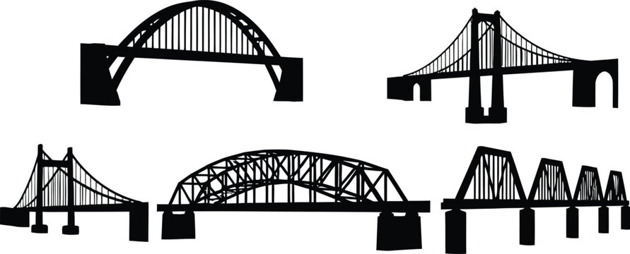 Five different bridge architectural styles vector Vector