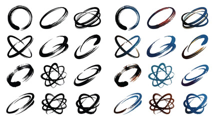 Collection of Abstract Brush Stroke Swirls and Orbiting Shapes. © Renald