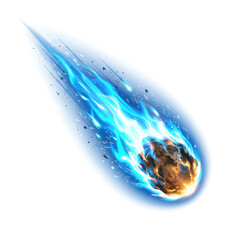 Flaming meteor with blue energy tail falling through space © supri