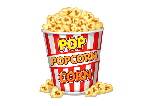 Delicious Crunchy Popcorn Snack in Striped Paper Bucket Vector Illustration for Cinema Entertainment and Movie Night Party Theme 29