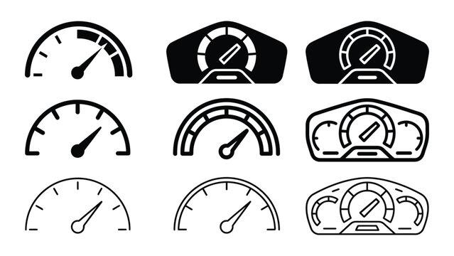Speedometer icon silhouette vector, bold outline and line art design