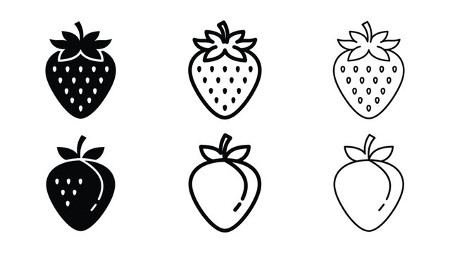 Strawberry icon silhouette vector, bold outline and line art design