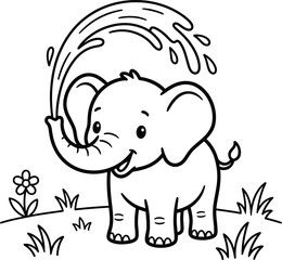 Obraz premium Elephant playing with water coloring page for kids